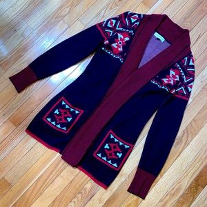 If it were me Black with red and white tribal design cardigan sweater - medium